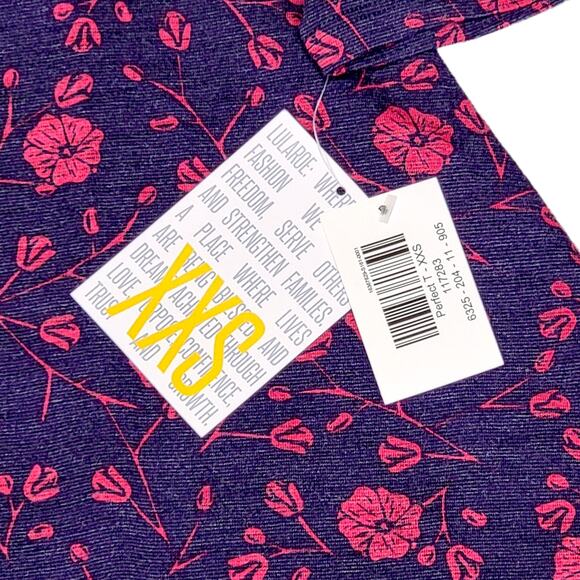 LuLaRoe Floral Perfect T XXS NEW Purple Pink Micro Stripe Swing Tunic Tee Top - Picture 2 of 8